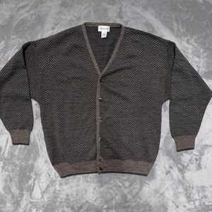 Vtg Alfani Sweater Mens L Wool Blend Herringbone Button Cardigan Grandpa Italy